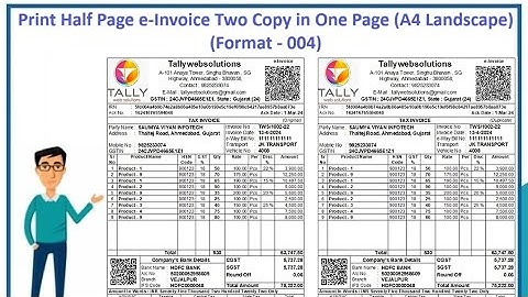 (Buy TDL Source Code Only Rs.450) Format - 004 Print Two A5 Page eInvoice in one A4 Page in Tally