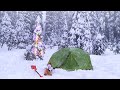 Winter snow camping  christmas special  winter camping in snowy mountains