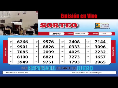 Sorteo de Quiniela: Vespertino Nº 29393 09/04/2019 17:30hs sorteo de visas