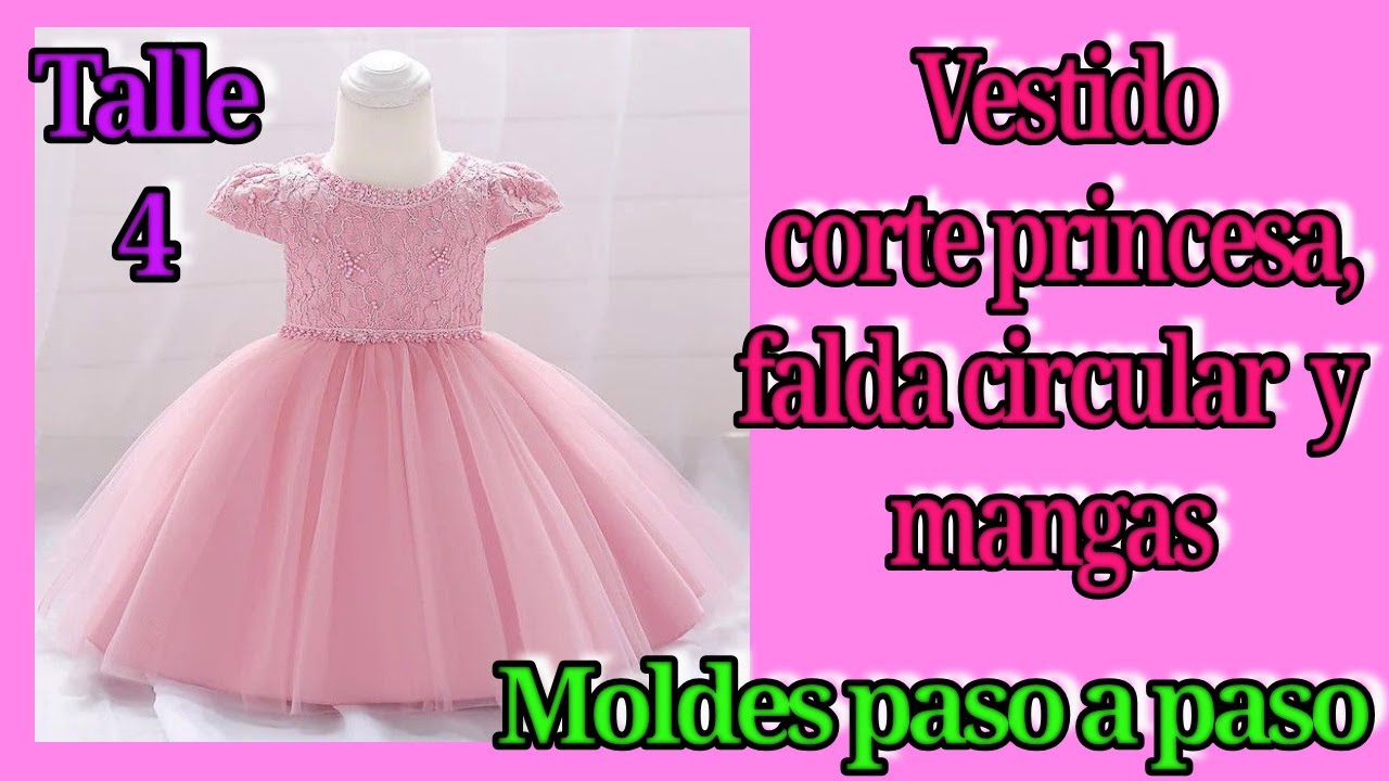 Vestido corte princesa y falda circular con mangas 💕 Talle 4 💕 Moldes paso a paso