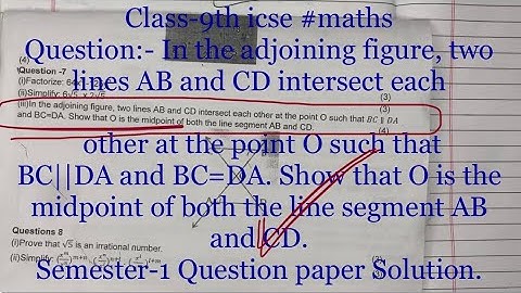 Class-9th icse #maths | In the adjoining figure, two lines AB and CD intersect each other at the poi
