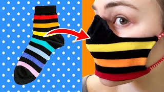 Make Sock Face Mask with Filter Pocket and Nose Wire! DIY FACE MASK NO SEWING MACHINE