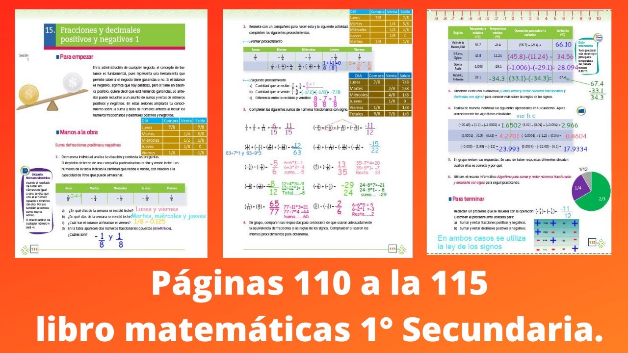 Páginas 110,111,112,113,114 y 115 libro de matemáticas 1° secundaria