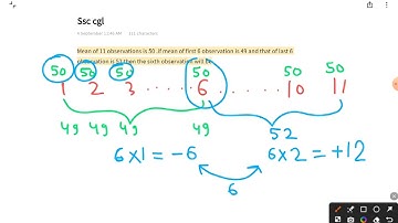 Mean of 11 observations is 50 .if mean of first 6 observation is 49 and that of last 6 observation i