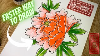 How to draw Peony Tattoo - Faster way to draw Peonies