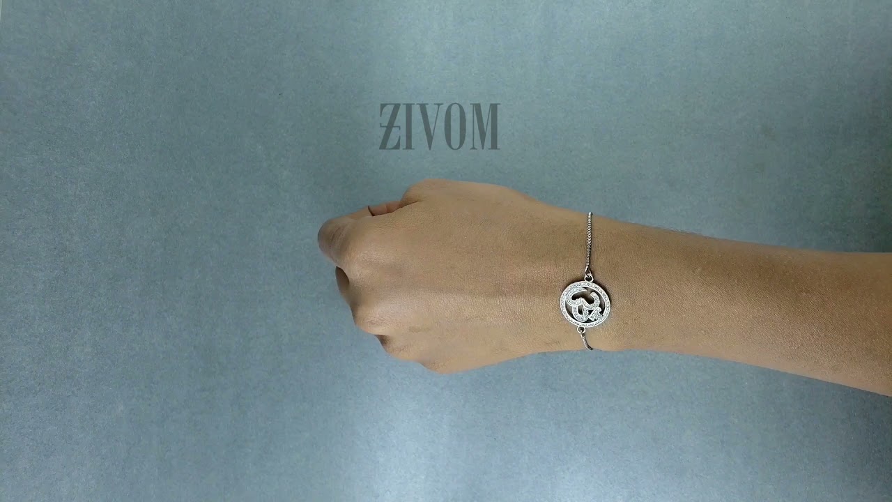 Aum Om Silver Cubic Zirconia American Diamond Slider Tennis Bracelet