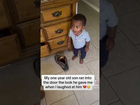 My one year old son 👶🏾 ran into the door and got mad when I laughed 😂💔