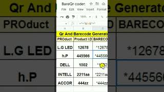 Bare code Generate in Google sheets shorts googlesheets excel