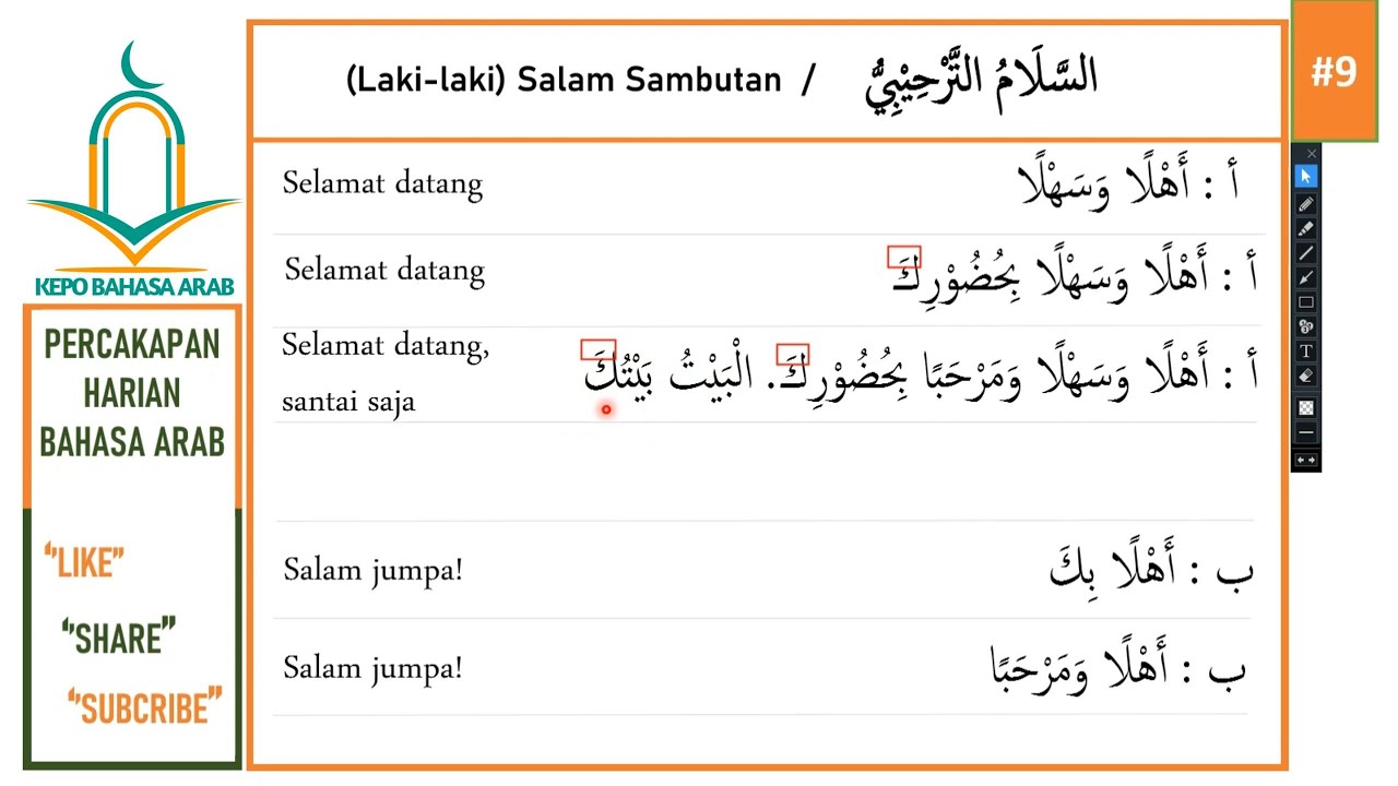 ⁣Percakapan harian bahasa arab part 9 || Salam sambutan /السلام الترحيبى