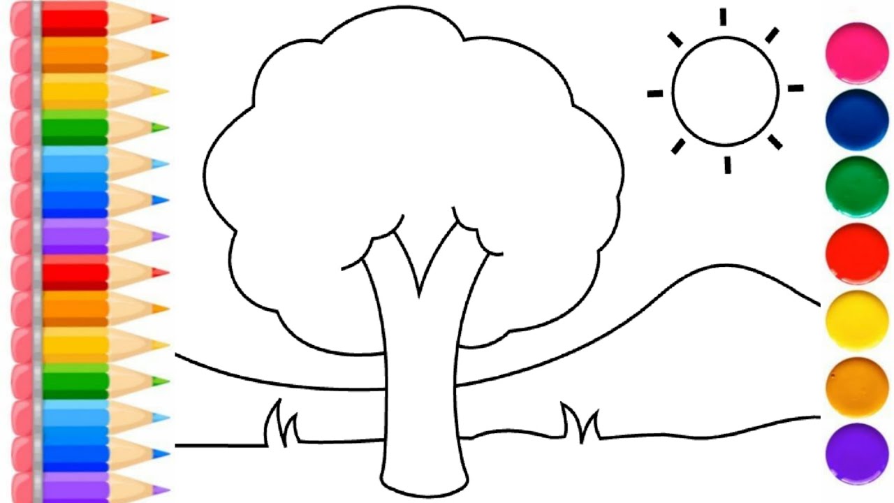 Tree Scenery Drawing, Colouring and Painting for KidsToddlers | Drawing ...
