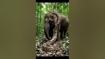 Giant python is wrapping itself around an elephant#Elephant  #GiantPython#Wildlife #shortvideo#Snake