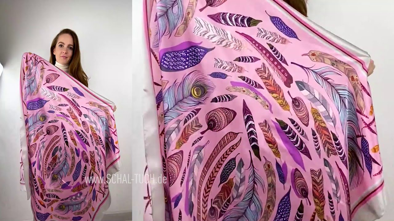 Seidentuch - silk Scarf Russian silk shawl - Halstuch aus Seide mit Federn - PRINA
