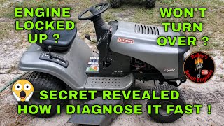 Engine won't turn over, locked up?  We show how to diagnose and Repair a Briggs and Stratton