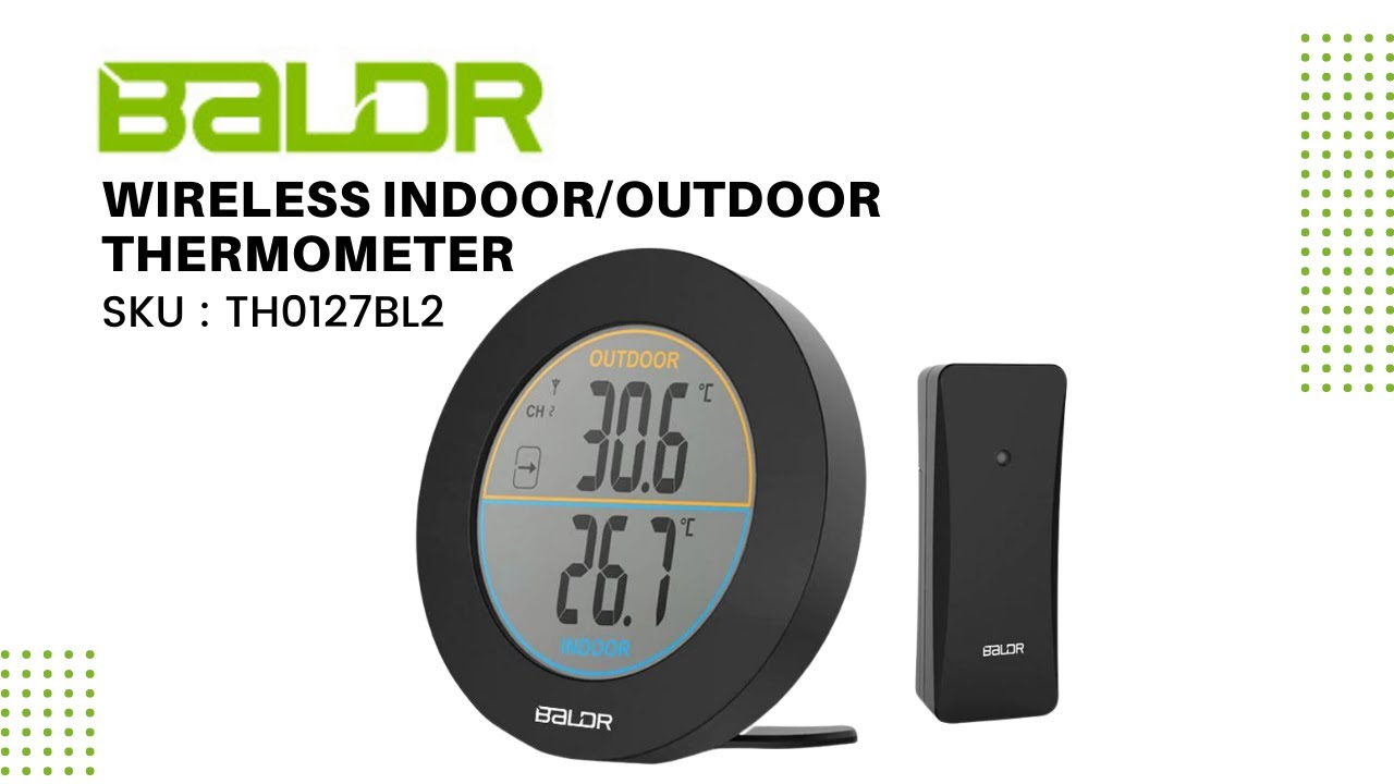 BALDR Wireless Indoor/Outdoor Thermometer - Surface or Wall Mounted  Temperature Monitor, 2.5” LCD Display Thermometer with Min/Max Records &  Trend