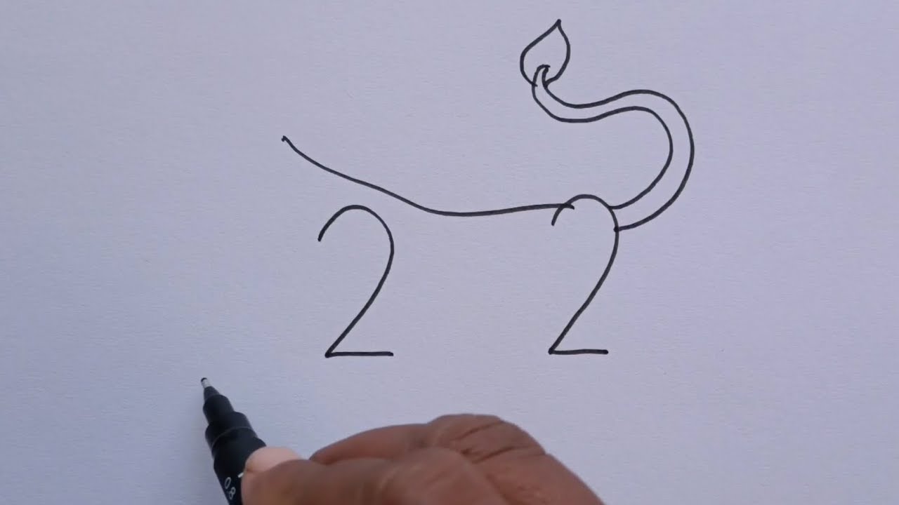 How To Draw Lion Drawing With 22 Number | How To Turn 22 In Lion ...