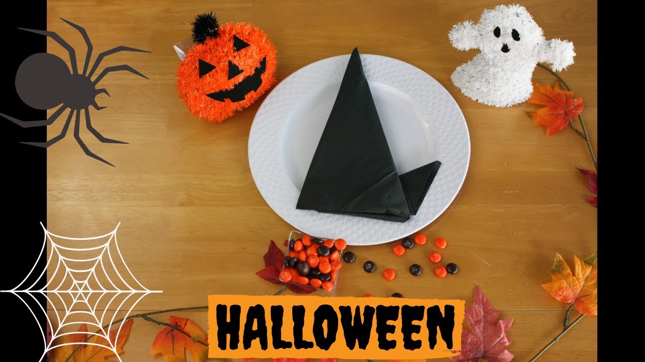 How to Napkin Folding Halloween Witch Hat with Paper Napkins or Cloth Napkins YouTube