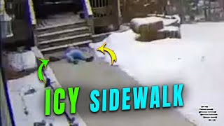 Person Slips and Falls on Icy Sidewalk