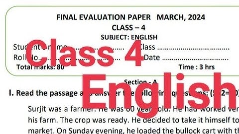 PSEB class 4 English sample paper 2024#solved #pseb #samplepaper #cbse #class4