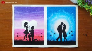 How to draw couple | Valentines Day drawing with oil pastel - simple and easy