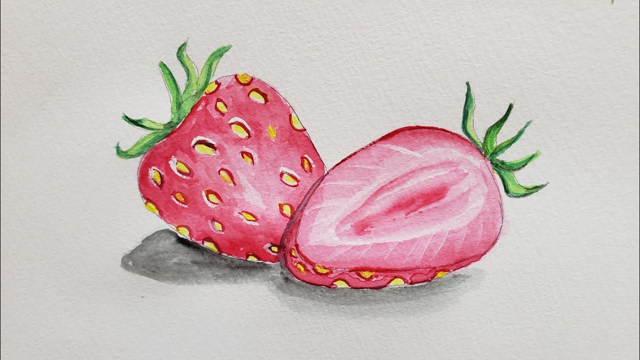 How To Draw Strawberry, Vẽ Trái Dâu Tây Bằng Màu Nước Đơn Giản  #Art#Watercolor - Youtube