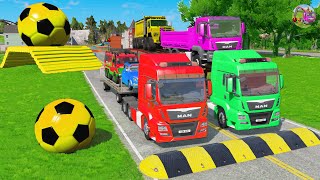 Double Flatbed Trailer Truck vs Speedbumps Train vs Cars | Tractor vs Train Beamng.Drive 046