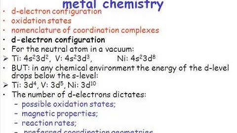 Chemistry Vignettes: Transition metal d electrons