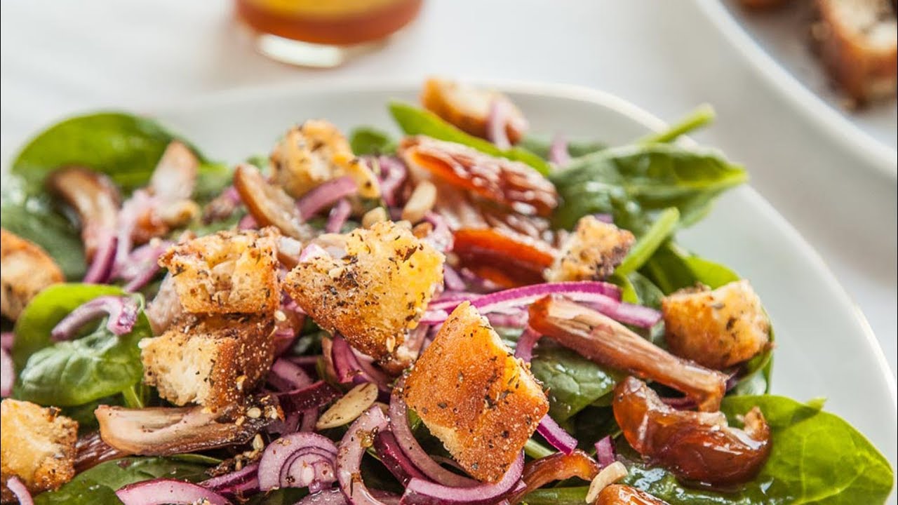 *Türkisch kochen* Spinat-Dattel-Salat mit Zatar-Croûtons ~ WDR 28 08 2017