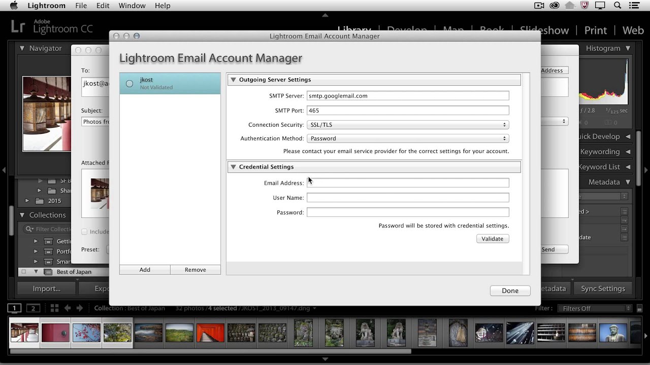 set up gmail account in lightroom for mac