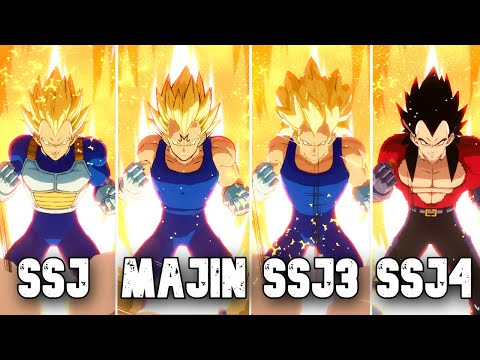 Dragon Ball FighterZ: Base Vegeta, SSJ, Majin, SSJ3, SSJ4 (4K 60FPS)