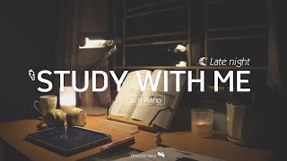 1HOUR STUDY WITH ME Late night | Calm Piano, Background noise | Pomodoro 25/5