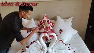 #Idea&amp;DecorRomantic room bed decoration whit flowers &amp; towels / anniversary room decoration ideas 🌹🌹
