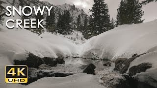 4K Snowy Creek - Stream/ Water Sounds - Mountain Snow - Relaxing Winter Nature Video - Ultra HD