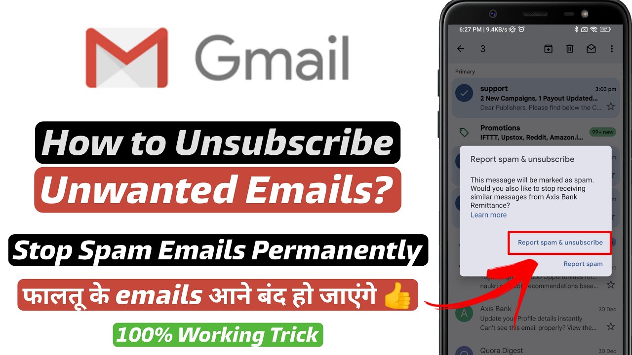 How to Stop Unwanted Emails in Gmail | How to unsubscribe all unwanted ...