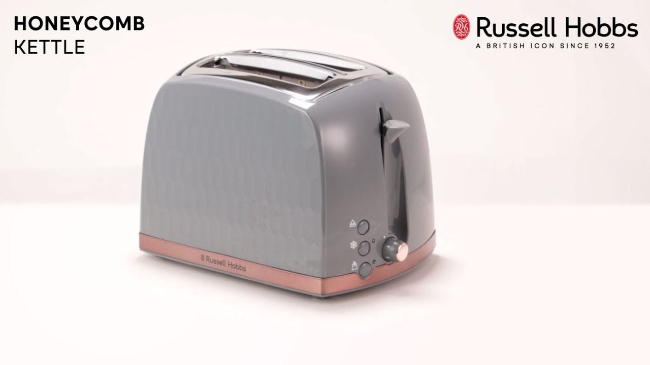 Honeycomb 2 Slice Toaster Grey with Rose Gold - 26065 | Russell Hobbs