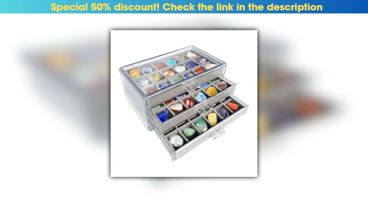 Hands-on Gemstone Display Case with 3 Drawers Velvet Jewelry Tray Acrylic Earring Necklace Storage•
