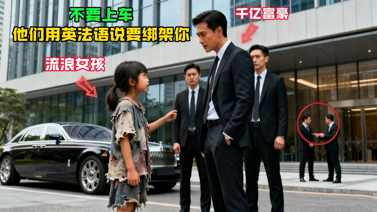 “不要上車，他們要綁架你！”流浪女孩攔下千億富翁，隻因聽懂了保安用英法語的密謀。故事分享#感人故事#故事频道
