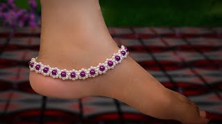 পুতি দিয়ে পায়েল - How to make anklets / Jewellery Making  / Beads Anklets / Putir kaj