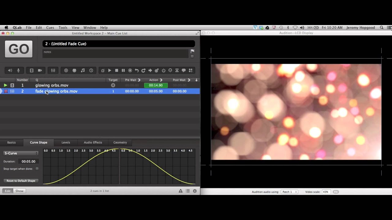 QLAB Video Fade Out YouTube