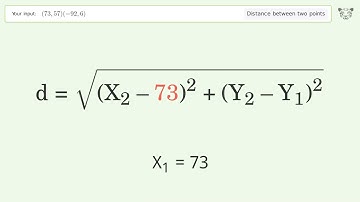 Find the distance between two points p1 (73,57) and p2 (-92,6): Step-by-Step Video Solution