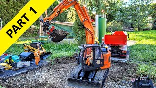 Roundabout construction, RC excavator Scale Hitachi ZX135 US Rototilt R4, CAT 297D, Scania.  Part 1