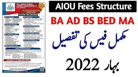 AIOU Complete Fees Structure Spring 2022 || BA AD BS BED MA MED || AIOU 2022 Update || The AIOU