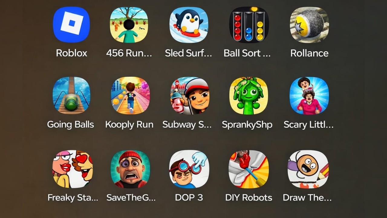 Minecraft,Bowmasters,ZombiesTsunami,Roblox,Mario Run.ZombieMaster,Save the Fish,Coin Rush,Fishdom