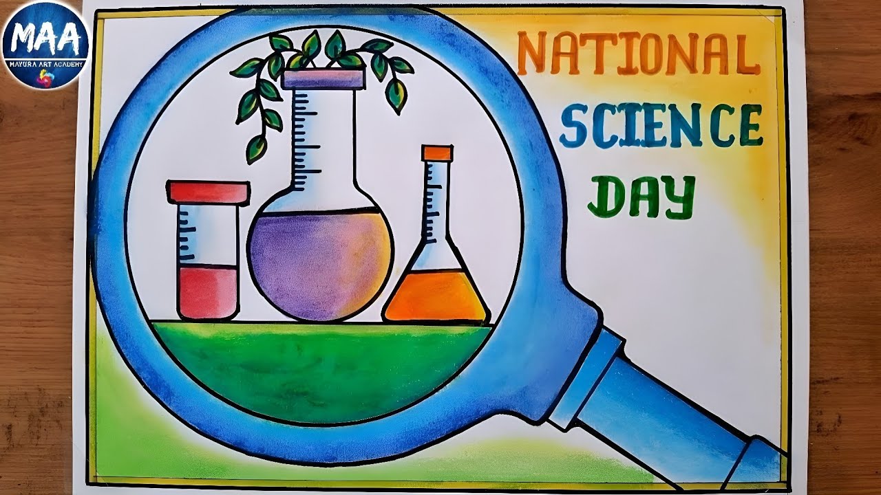 National Science Day Drawing | Science projects | Science Day Poster ...
