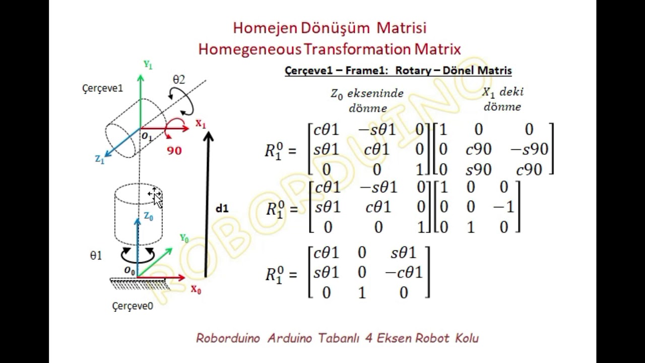 2b Den 3b 4dof Robot Kolu Yapimi Homojen Donusum Matrisleri Video7 1 Youtube