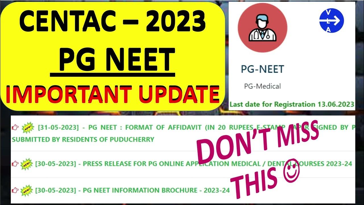 CENTAC 202324 PG NEET NEW PG NEET 202324 ONLINE APPLICATION UPDATE