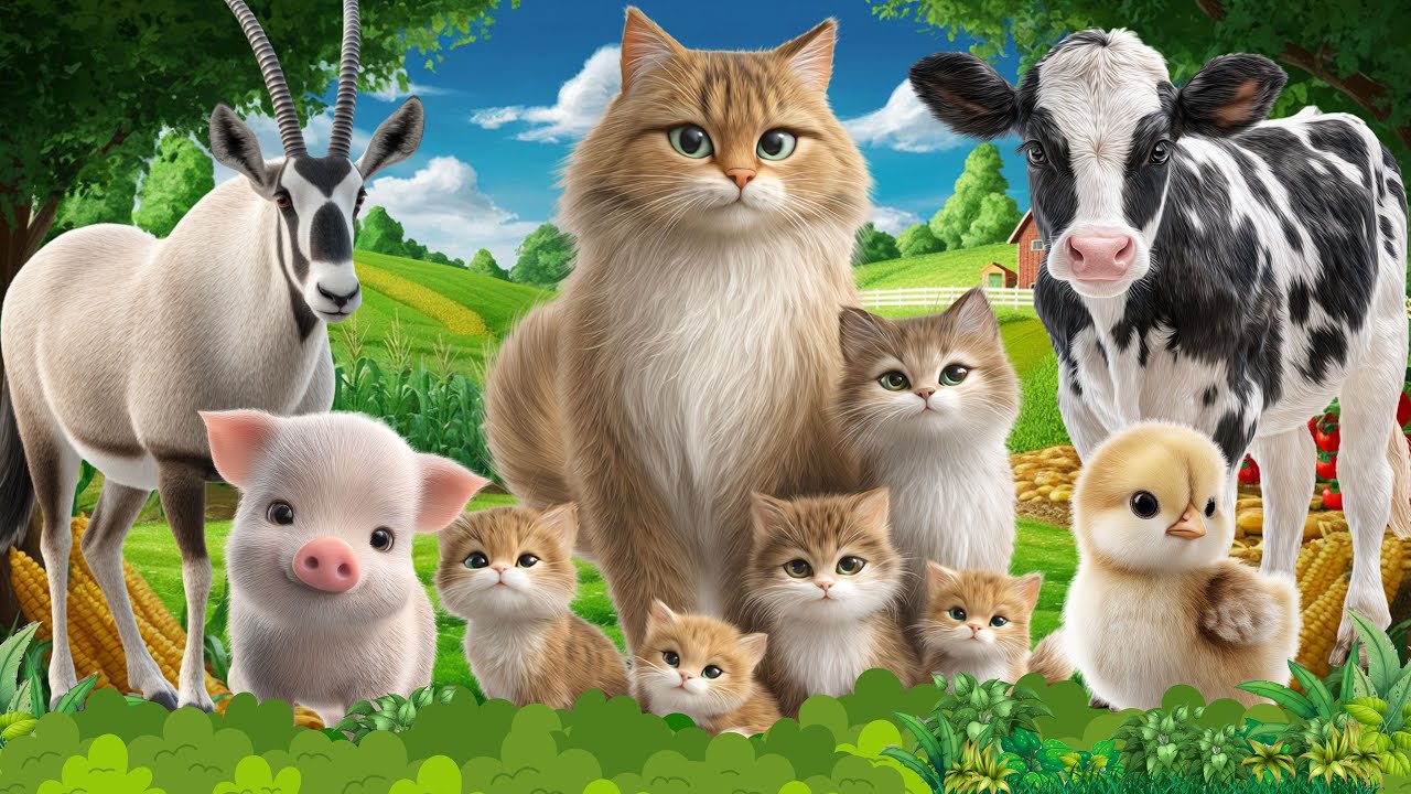 Милые сельскохозяйственные животные: кошка, котенок, корова, – Звуки сельскохозяйственных животных