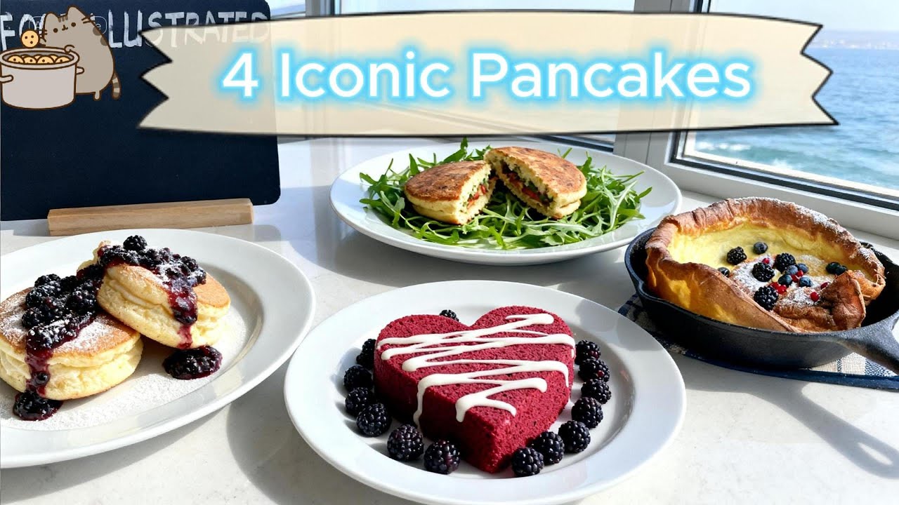 4 способа приготовления блинов | Гигантский голландский блин, японские «облака», «красные бархатн...