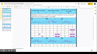 (7E) Constant of Proportionality Worksheet #2 (missing values in table)