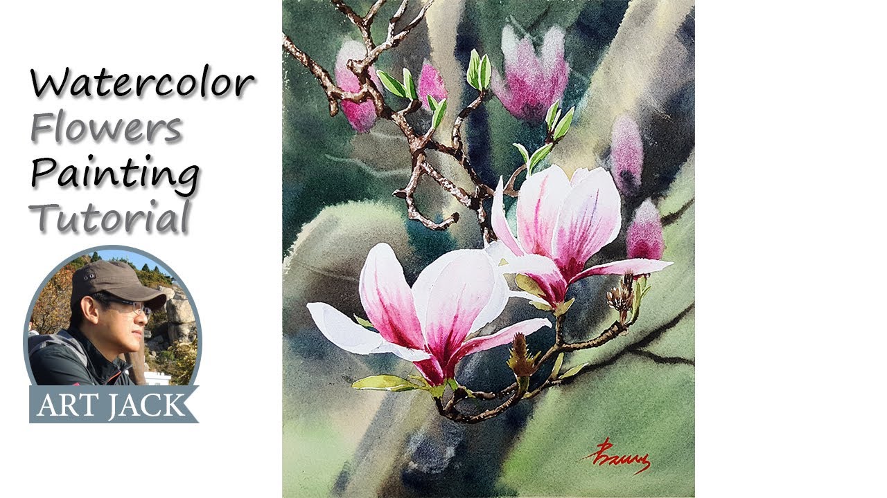 Watercolor Flowers Painting Tutorial-Magnolia season | 수채화 꽃 그리기- 목련의 계절-팔레트 공개-김재석작가 [ART JACK]