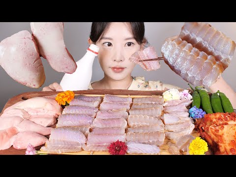 .😭💛 <strong>홍어애</strong> 홍어회 먹방 fermented stingray &amp;amp; liver (tmi 자막 주의)  [eating show] mukbang korean food